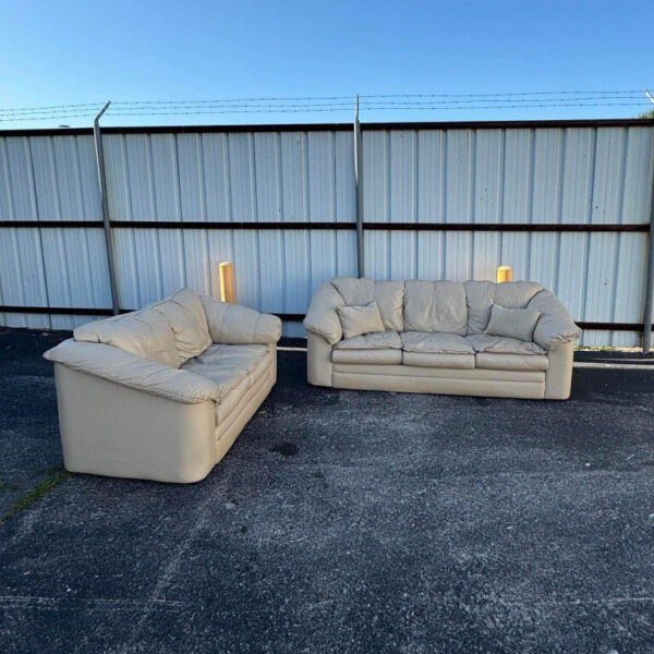 Cream Leather Couch and Loveseat