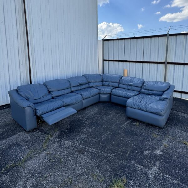 Large Light Blue Leather Sectional with Recliner